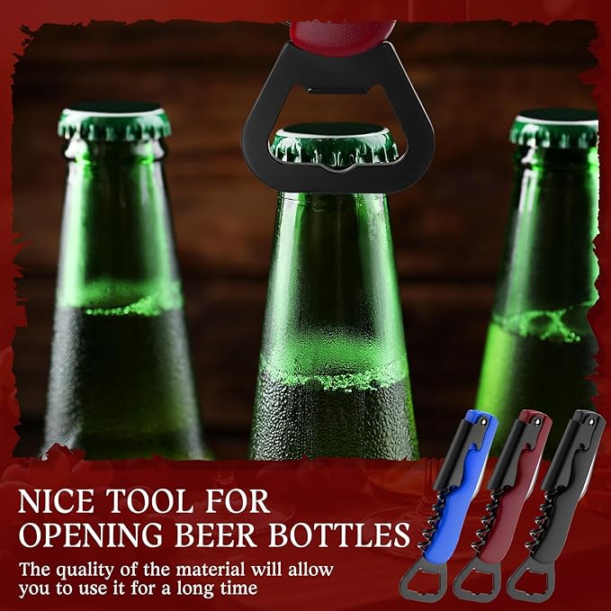 Hushee 24 Pcs Wine Opener Bulk with Foil Cutter Corkscrew Key 3 in 1 Red Bottle Opener Professional Stainless Steel Beer Corkscrew for Beverages Bartenders Summer Party (Black,Blue,Wine Red)