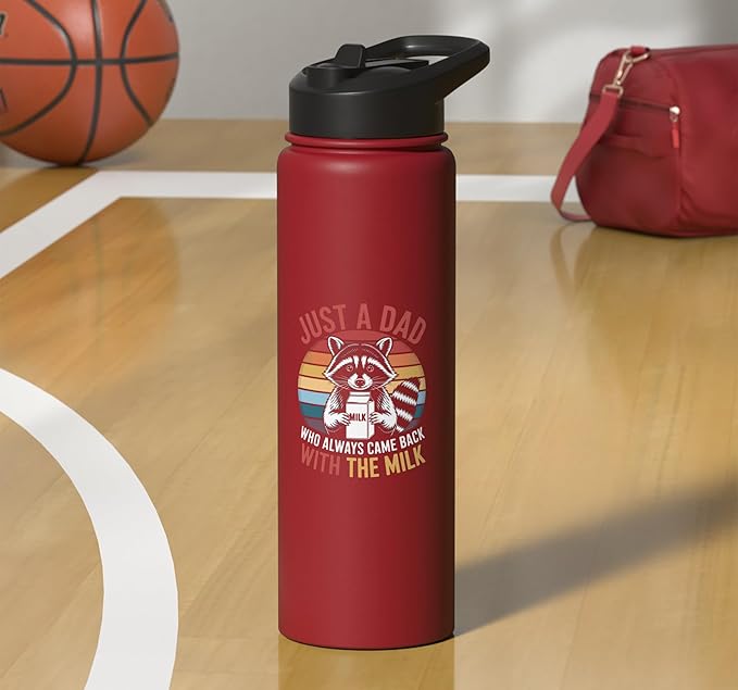 Just a Dad Who Came Back With Milk Raccoon Stainless Steel Insulated Water Bottle