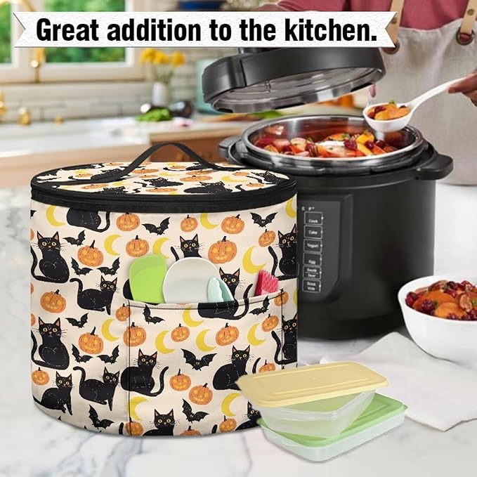 Halloween Electric Pressure Cooker Insulation Bag Effective Insulation Pressure Cooker Handbag Keep Your Cooker Dust Free, Pumpkin Moon Black Cat