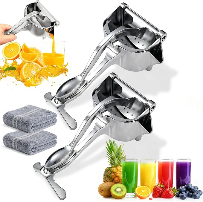 Hand Juicer Squeezer, Aluminum Alloy Fresh Fruit Juice Extractor, Fruit Juice Handheld Press Squeezer with Seed Filter, Heavy Duty Manual Hand Press Juicer for Orange Pomegranates Apple Lemon Lime (2)