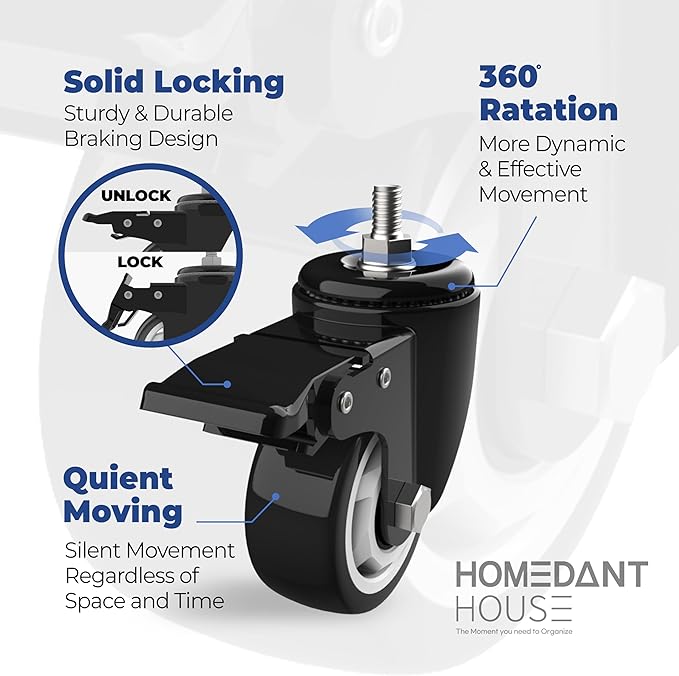 HOMEDANT House 5-Tier Metal Rolling Cart Shelf Rack Casters Heavy Duty Laminated Wheel Shelving Unit Adjustable Utility Storage Shelves Organizer Shelf Kitchen Garage 36.2" W x 16.5" D x 69.5" H 4Pack