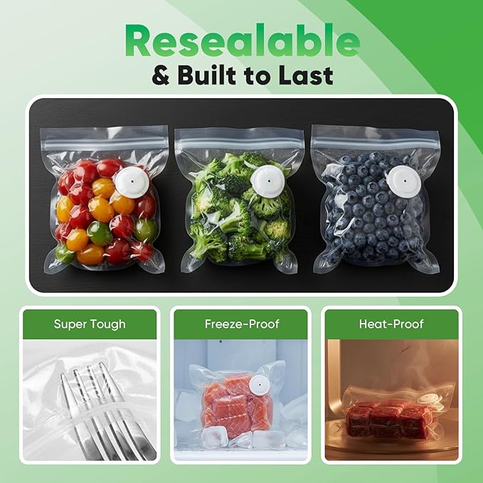 Handheld Vacuum Sealer for Food with Smart Voltage Display, Compact Portable Sealing Machine with 30 Reusable Bags (15 M 8.27×8.66 in, 15 L 10.24×11.02 in) and 2 Bag Clips