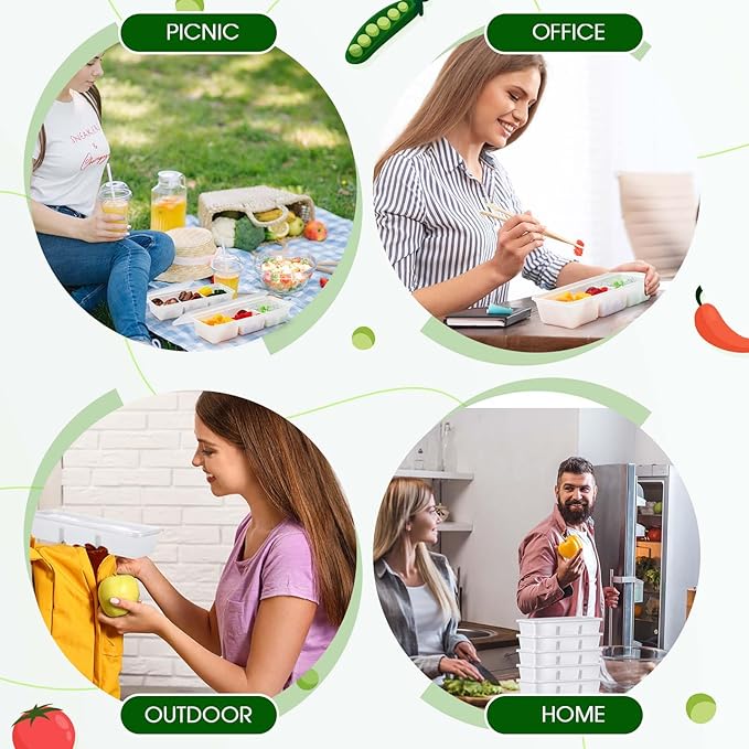 Hushee 5 Pack 17 oz Small Meal Prep Containers with 3 Compartments Snack Containers with Lid Disposable Plastic Bento Box Travel Lunch Food Boxes Stackable for Office Picnic (White)
