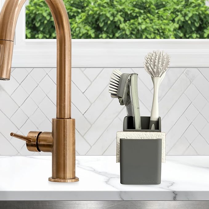 Spacewiser TidyNook Silicone Sink Caddy - Sponge Holder for Kitchen Sink, Dish Brush Holder, Fits Scrub Daddy Sponges, Scrub Mommy, and all Dish Sponges, Compact Kitchen Sinks Organizer Caddy, No Rust
