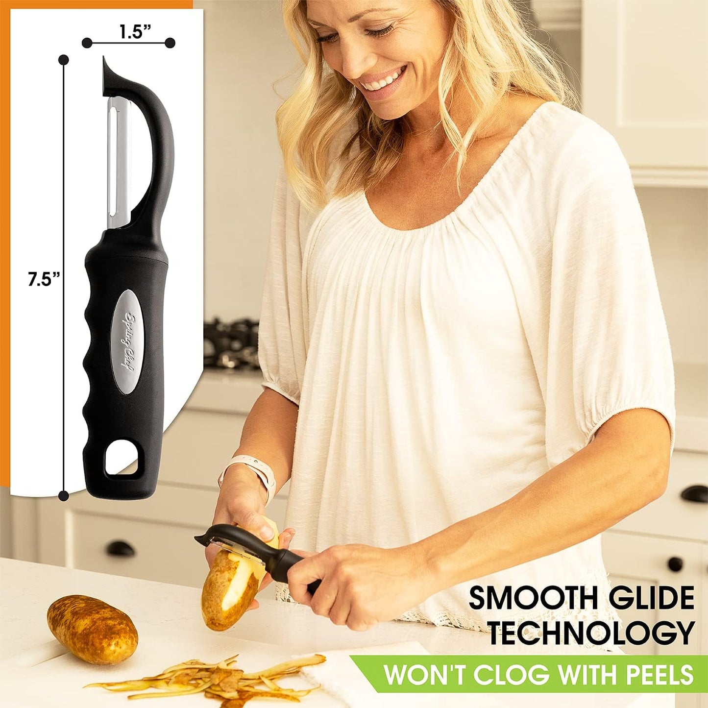 Spring Chef Premium Swivel Vegetable Peeler, Soft Grip Handle and Ultra Sharp Stainless Steel Blades - Perfect Kitchen Peeler For Veggie, Fruit, Potato, Carrot, Apple - Black - Set of 2