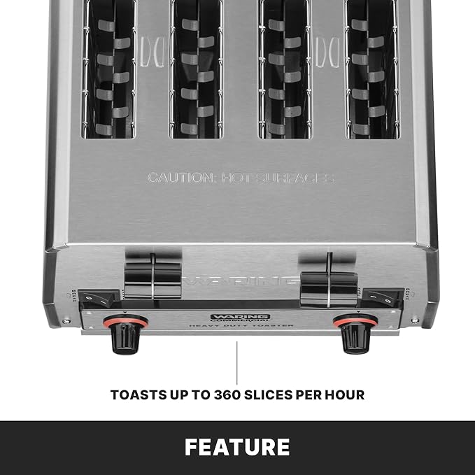 Waring Commercial WCT805 4-Slice Heavy Duty Commercial Pop-Up Bread/Bagel Toaster, 208V, 2800W, 6-20 Phase Plug