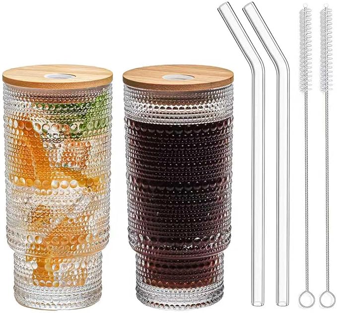 SUROQUE Hobnail Drinking Glasses Vintage Glassware SetVintage Glassware Set (CLEAR)