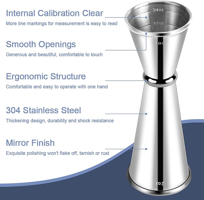 Briout Jigger for Bartending, 2Pcs Double Cocktail Jigger Japanese Premium 304 Food Grade Stainless Steel Jigger 2 OZ 1 OZ with Measurements Inside