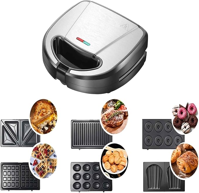 6-IN-1 Panini Press,Grilled Cheese Sandwich Maker,750W,Removable Non-Stick Plates,Easy for Kitchen,Breakfast,Making Sandwich,Waffle and Baking,Gift to Mother,Wife,Friends
