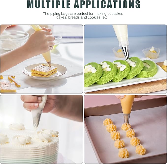Piping Bags and Tips Set, Cakes Decorating Supplies Kit with 100pcs 18 Inch Pastry Bags, 16 Piping Tips, 3 Cake Scraper, 2 Couplers, 2 Bag Ties, Simple and Convenient Baking Supplies Set