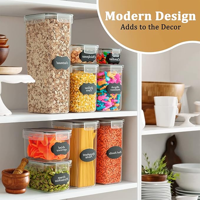 Airtight Food Storage Containers with Lids, BPA Free Clear Pantry Storage Container for Kitchen Food Pantry Organizers and Storage, Plastic Pantry Organiser for Cereal,Flour and Sugar 42 pack