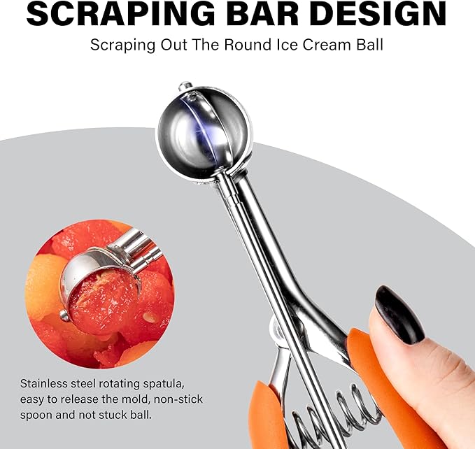Extra Small Cookie Scoop, 1 Tsp Cookie Scoop, Mini Ice Cream Scoop for Melon Baller, Cookie Dough, 0.2oz/ 25mm, Easy Squeeze & Release, Orange