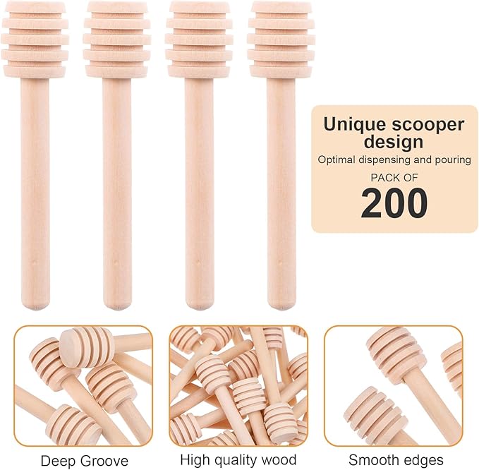 200Pcs Honey Dipper Sticks, 3 Inch Portable Mini Honey Stirrer Stick Honeycomb Dipper for Tea Charcuterie Drizzle Jar Wedding Party Favors
