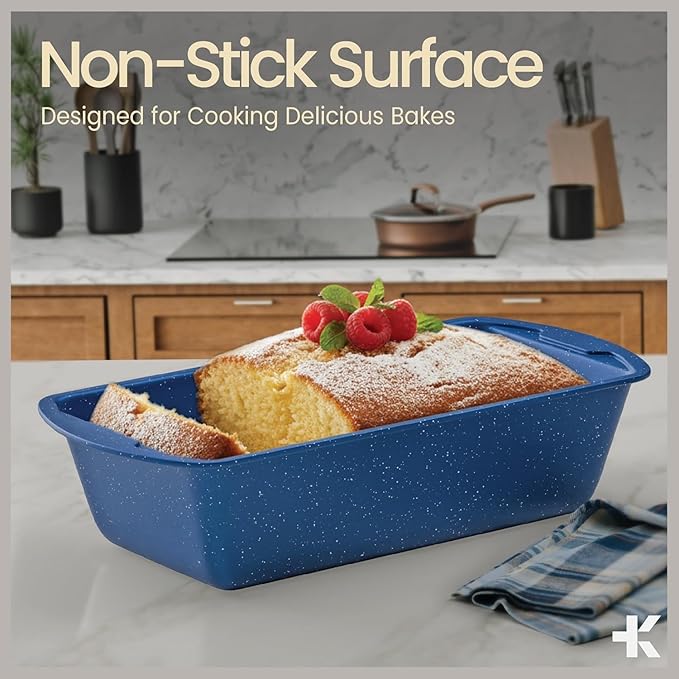 Nonstick Loaf Pan Set Pack of 4, Carbon Steel 11" Large Baking Bread Pan, Oven Safe Up to 450°F, PFOA, PFOS, PTFE Free, Space Saving Stackable Design, Stain Resistant, Dishwasher Friendly, Blue Marble