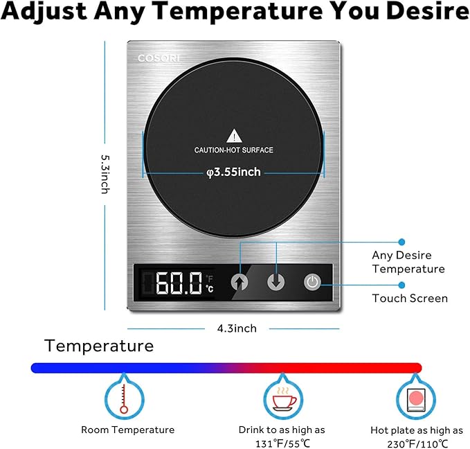 COSORI Coffee Mug Warmer & Mug Set for Desk, Cup Heater, Office & Christmas Gifts, 1°F Precise Temperature Control, Touch Tech & LCD Digital Display (77-194℉), 304 Stainless Steel, Silver/Black