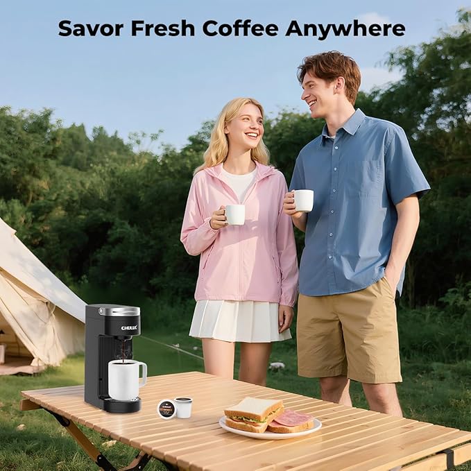 CHULUX Slim Single Serve Coffee Maker for K Cup Pod, Compact Portable Coffee Machine for Dorm, RV, Office and Travel, Matte Black