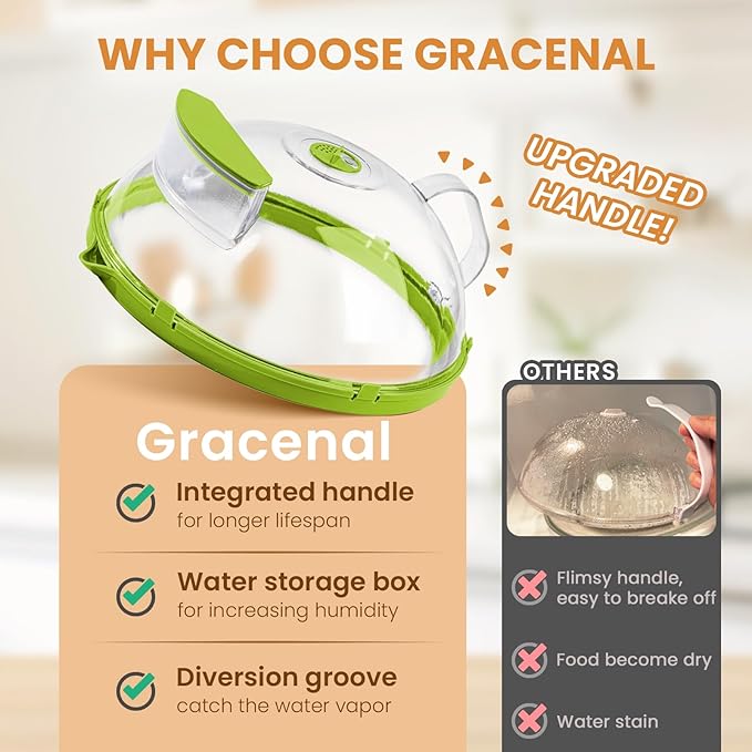 12 Inch Microwave Splatter Cover, Upgraded Microwave Cover for Food with Water Steamer, Integrated Handle, Splatter Guard, Cookware lid, House Warming Gifts New Home, Green