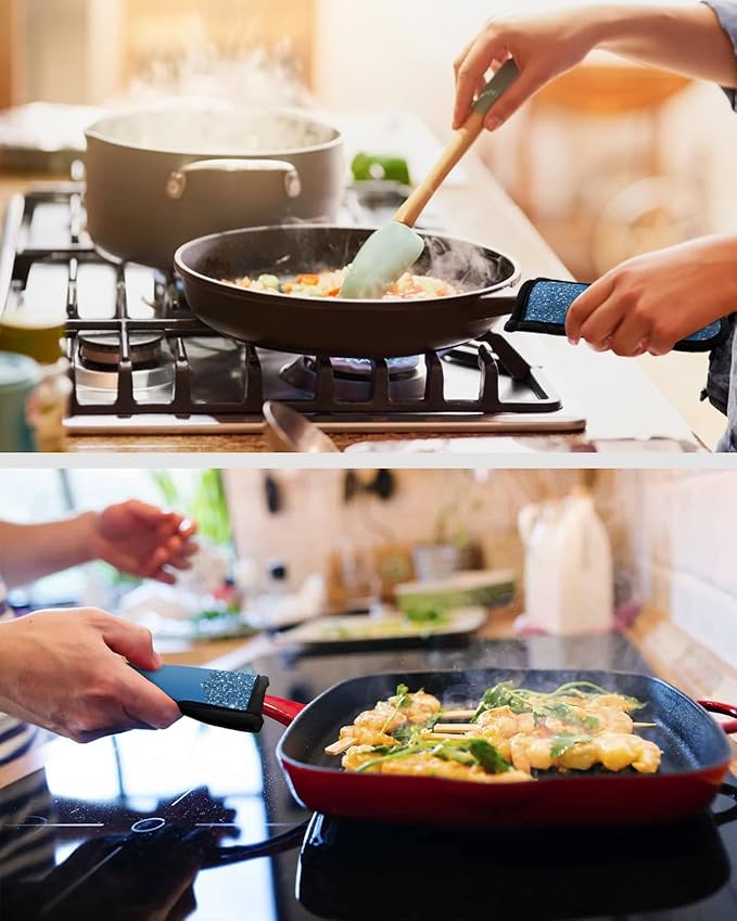 Blue Diamond Hot Handle Holder, Pot Pan Handle Covers, Shiny Modern Art Droplet Texture Cast Iron Skillet Handle Covers, Heat Protecting Pan Handle Sleeves Mitt for Kitchen Cookware, 2PCS