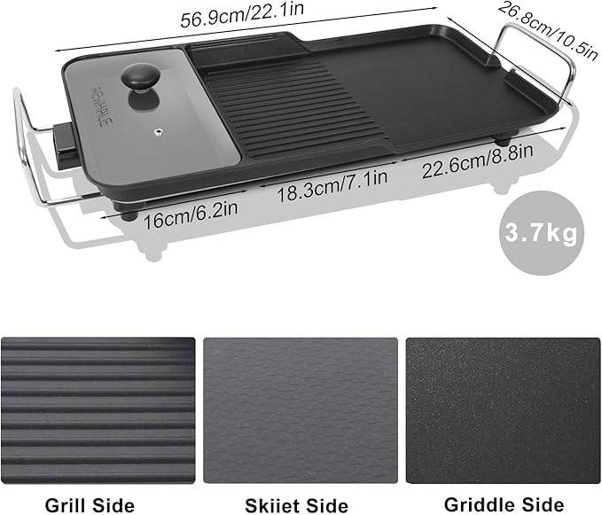 AEWHALE 3-in-1 Electric Nonstick Griddle Grill 1800W,Teppanyaki Grill with Removable Temperature Control & Drip Tray for Pancakes Burgers Eggs,22"x 10.5"