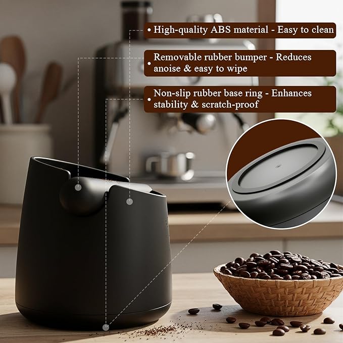Portafilter Holder & Coffee Knock Box Combo for Ninja Luxe Café ES601&ES701 Espresso Machine - Anti-Slip Silicone Coffee Tamper Base and Large Capacity ABS Knock Box Espresso Accessories Kit,Black