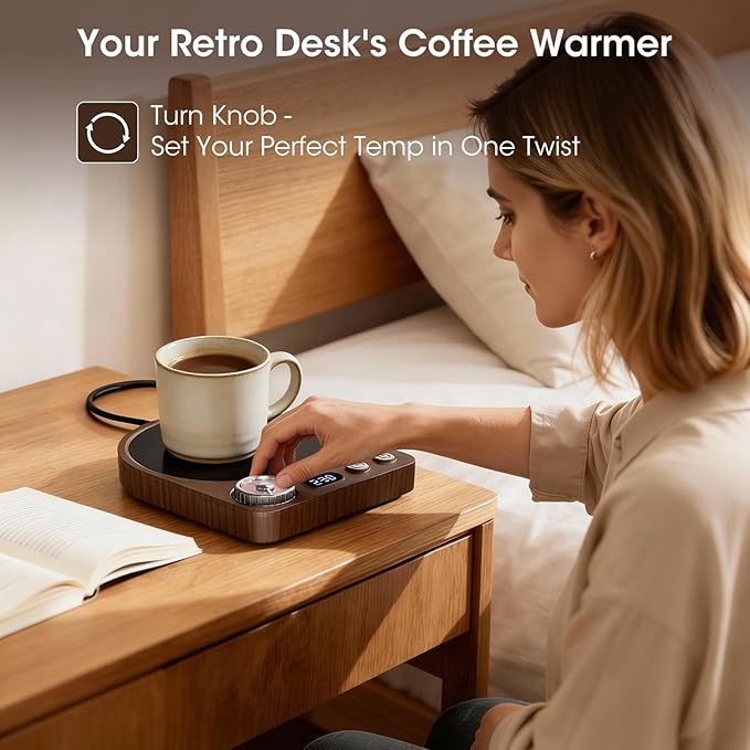MQFORU Retro Coffee Mug Warmer, 36W Fast Heating with 9 Temp Settings & 0.5-9H Timer, Auto Shut-Off & Memory Function, Smart Desk Warmer for Coffee, Tea, Milk, Candle - Ideal Gift Accessories