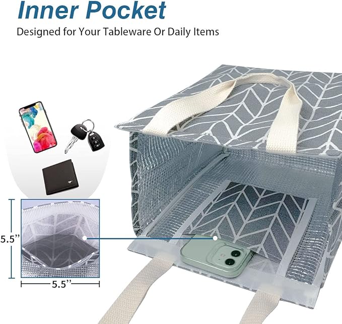iknoe Insulated Lunch Bag for Women & Adults, 9L Foldable Wide-Open Cooler Bag with Pockets, Leakproof & Portable, for Picnic, Office, Beach(Gray diamond)