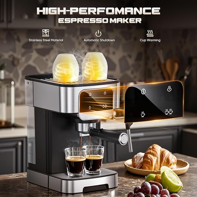 Espresso Machine 20 Bar, Professional Espresso Maker with Power Milk Frother, Compact Espresso Coffee Machine With LED Touch Screen for Home Latte, Cappuccino, 61OZ Removable Water Tank 2026
