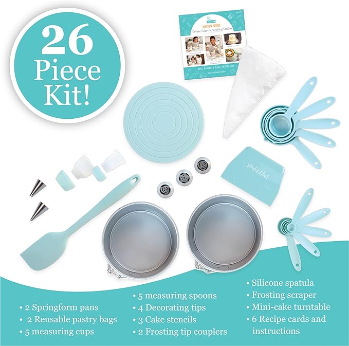 MindWare Playful Chef: Kids Cake Decorating Kit - Includes Pans, Reusable Pastry Bags, Stencils, Recipes amd More