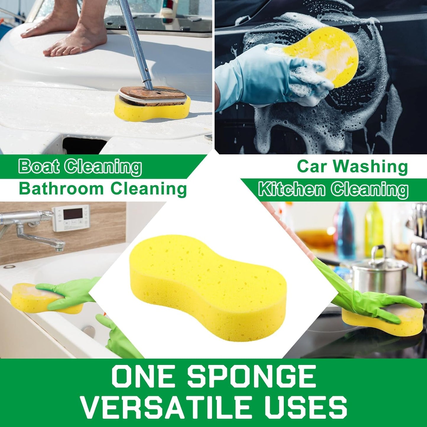 Vesici 48 Pack Car Wash Sponges Large Sponges Bulk Big All-Purpose Scrubber Thick Foam Car Cleaning Supplies for Washing Boat Kitchen Household with Single Vacuum Compressed Packing (Bright Yellow)