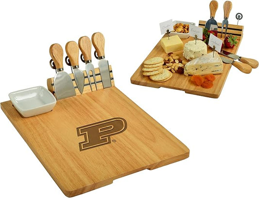 Picnic at Ascot NCAA Officially Licensed Purdue Bamboo Cheese/Charcuterie Board with Ceramic Bowl, Knife Set & cheese Markers