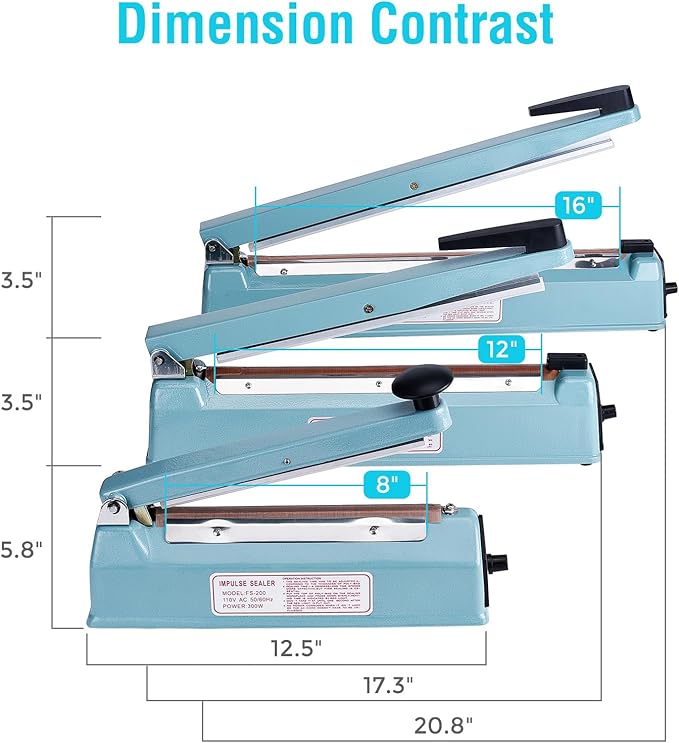 METRONIC Impulse Sealer 16 inch, Manual Heat Sealer Machine for Plastic Bags, Shrink Wrap Bag Sealers Heavy Duty Sealing Machine With Repair Kit (Blue)
