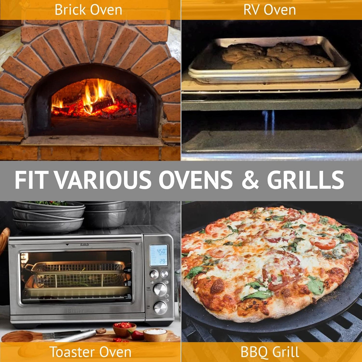 10”x10.4”x0.5” Pizza Stone for Toaster Oven | Rectangular Cordierite Grilling Stone Bread Baking Stone for Grill, Oven