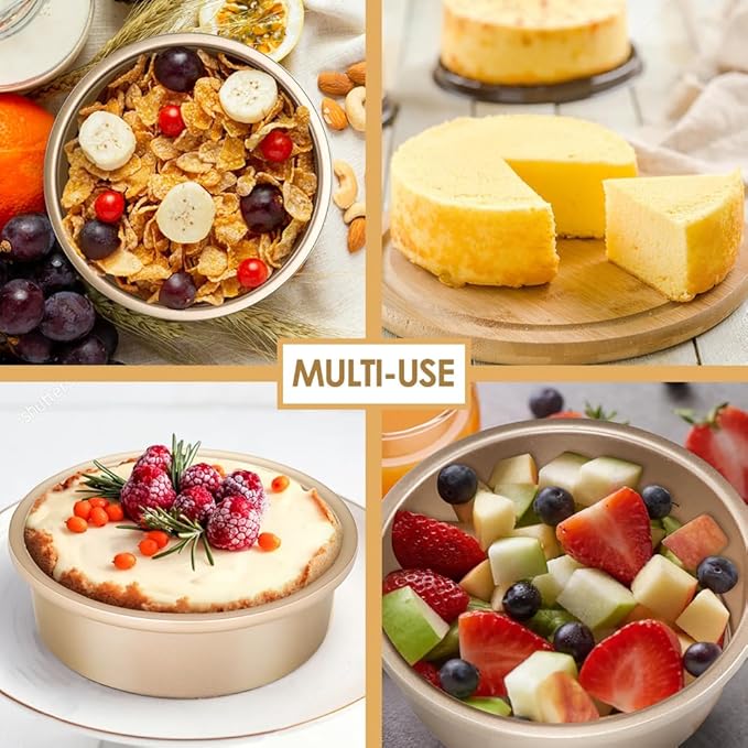 6 Inch Round Cake Pan Set of 3, Nonstick Coating Baking Round Cake Pans with Remvable Bottom for Birthday Layered Cakes,Party, Circle Cake Tins With Wider Grips for Oven Air Fryer, Gold