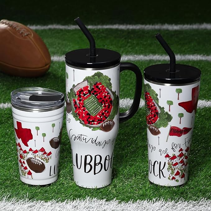 Swig Life 24oz Party Cup, Stackable Insulated Travel Coffee Tumbler with EZ Slider Lid, Cup Holder Friendly, Stainless Steel 24 oz Tumbler, Reusable Mug (Saturdays In Lubbock)