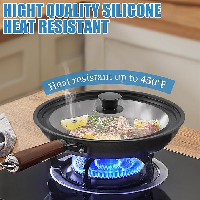 Universal Lid for Pots Pans and Skillets, 2 Pack Pan Cover fit 9", 9.5", 10" & 11", 12", 13" Diameter Cookware, Silicone Replacement Pan Lid Pot Lids for Frying Pans, Cast Iron,Tempered Glass Lid