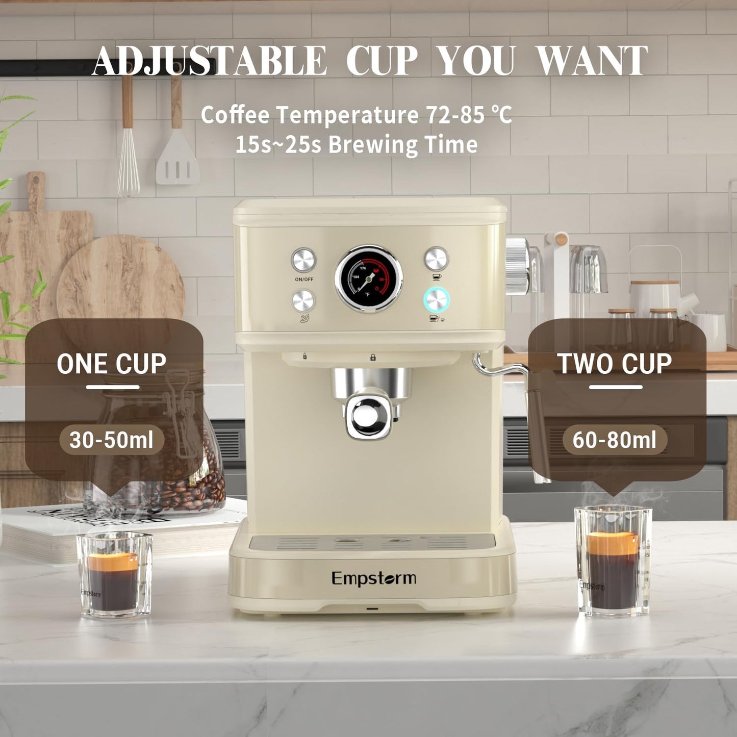 Espresso Machine 20 Bar, 2 in 1 Espresso Maker with Milk Frother Steam Wand for Latte and Cappuccino, Powder and Capsule Portafilter, 50oz Removable Water Tank Coffee Machine for Home-White