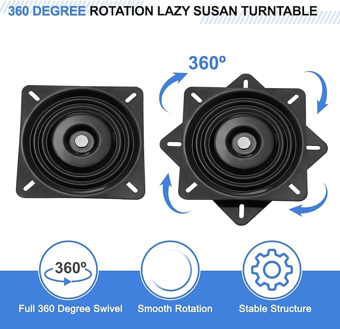 uxcell 2Pcs 10" Bar Stool Swivel Replacement, 360° Rotation Lazy Susan Turntable, Square Semi-Ball Bearing Seat Swivel Base Mount Plate for Recliner Chair or Table, Black (250x2mm)