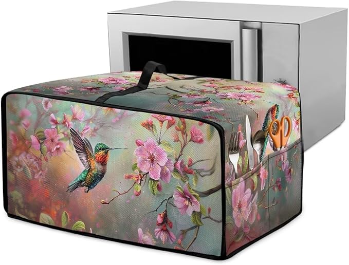 Air Fryer Toaster Oven Dust Cover Protective Microwave Oven Cover Small Appliance Protector Decorations Kitchen Accessories, M, Hummingbird Pink Flower
