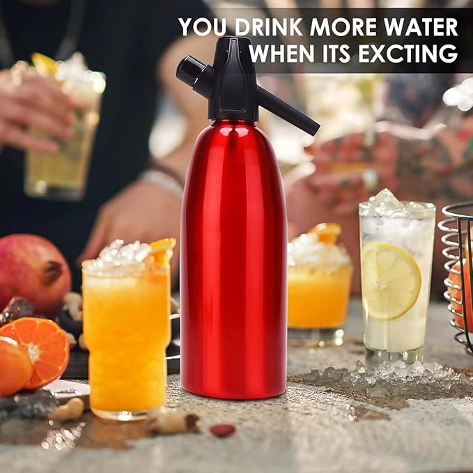 Soda Siphon 1L Premium Sparkling Water Maker - Aluminum Portable Seltzer Machine for Home, Bar, Cocktails, Coffee, Tea,Uses 8g C02 cartridges(Not Included)