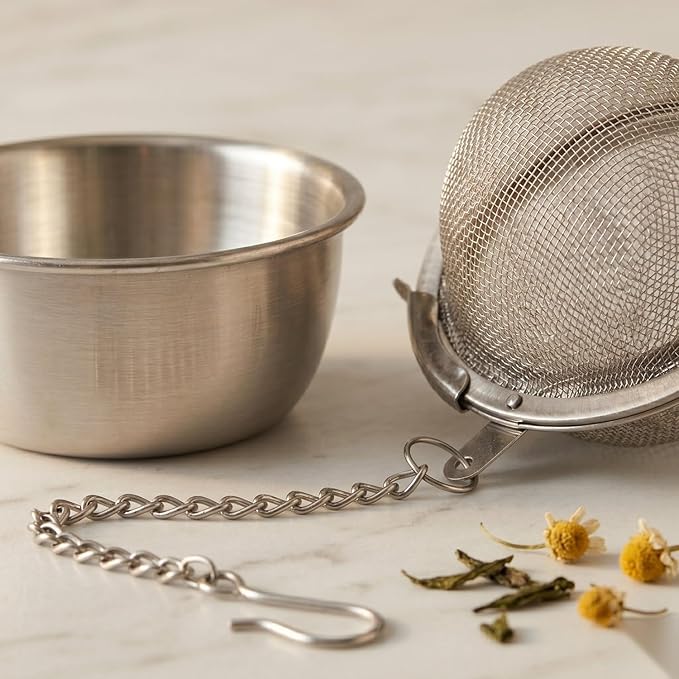 Calico Cat Tea Infuser Set - Adorable Tricolor Kitty Hook, Fine Mesh Loose Leaf Tea Steeper, Stainless Steel, No Mess, 1 Pack (Brushed Silver)
