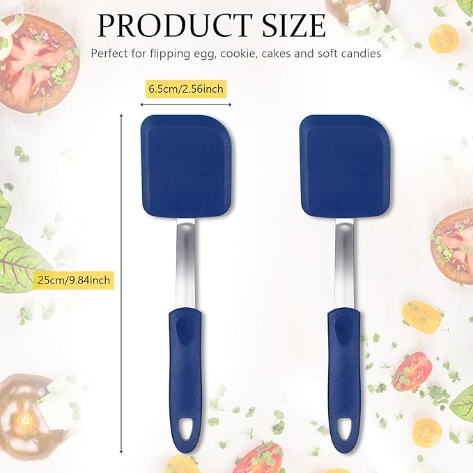 Silicone Cookie Spatula Turner 2 Pack Mini Brownie Spatula Flexible Kitchen Small Silicone Turner for Nonstick Cookware Heat Resistant No Scratch Flipper for Egg Pancake(Blue)