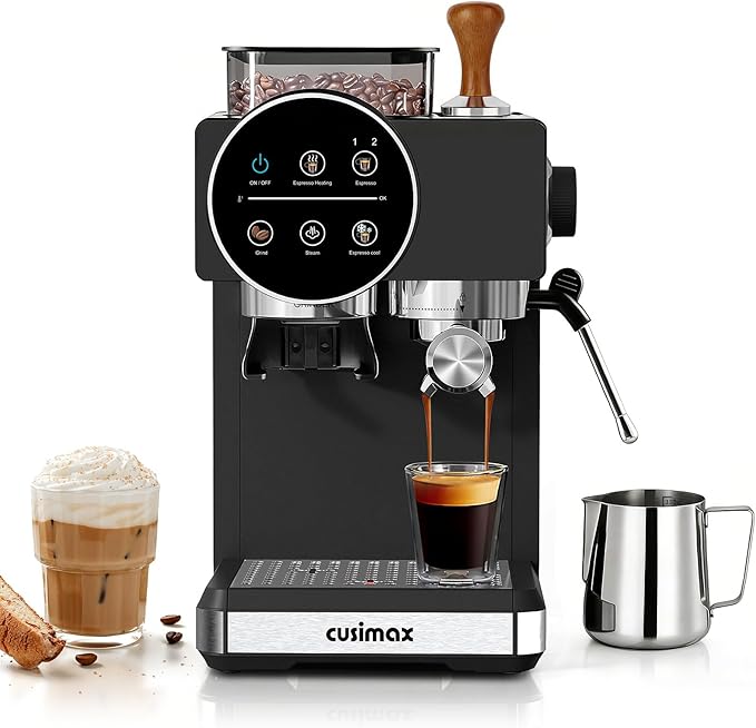 CUSIMAX Espresso Machine with Grinder, 20 Bar Professional Expresso Coffee Machines with Milk Frother Steam Wand, Espresso Maker with 60oz Removable Water Tank, Cappuccino & Latte Machine for Home