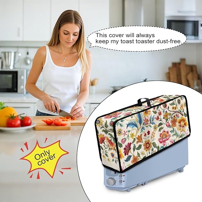 Toaster Cover 2 Slice Colorful Floral Slim 2 Slice Toaster Cover Easy to Fold and Carry, Heat-Resistant Dustproof Kitchen Appliance Protector, Machine Washable