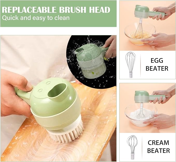 Arigold 4 in 1 Vegetable Chopper: Cordless Mini Chopper, Food Dicer, garlic mincer & garlic chopper - Versatile Vegetable Slicer, Dicer, grape cutter. comes with Egg & Cream Beater. (Green 1Speed)