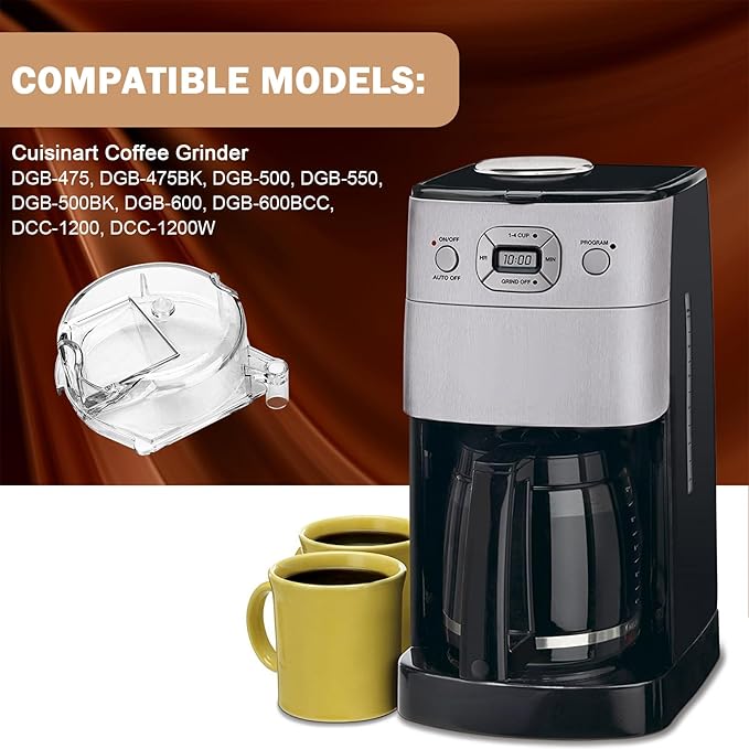 DGB-500GLID Grinder Assembly Lid Replacement for Cuisinart Coffee Grinder Replacement Parts Fits for 12 Cup Cuisinart Coffee Maker Models DGB-550, DGB-600, DGB-625, DGB-650, DGB-500 Clear
