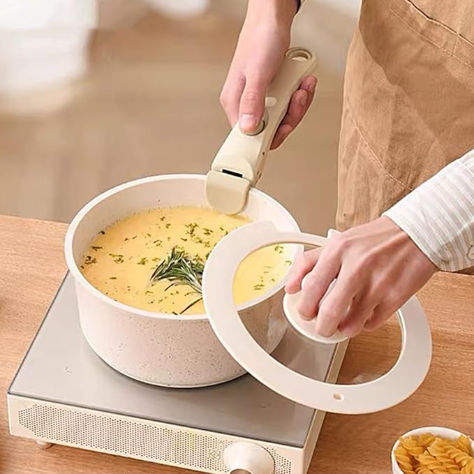 Removable Handle for Pots and Pans, 1 Pack Universal Detachable Handle Cookware Replacement for All Cookware (Beige White)