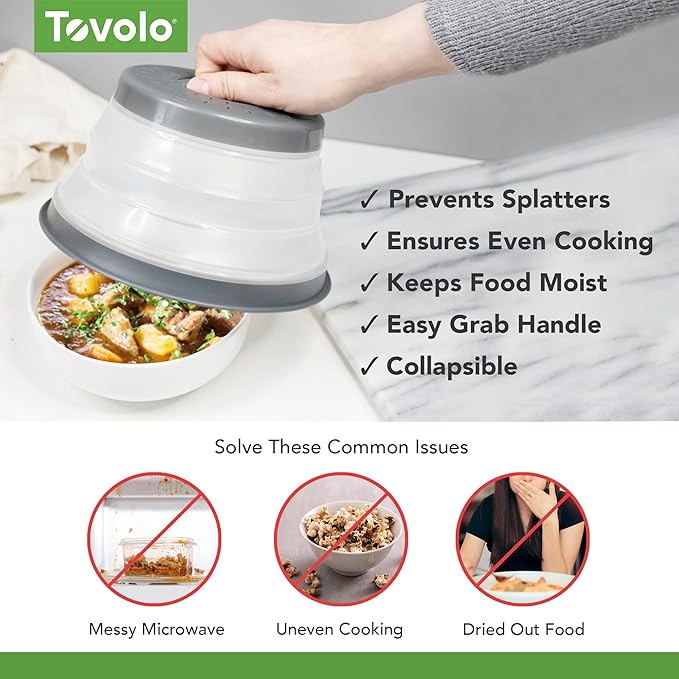 Tovolo Small Collapsible Microwave Cover, Lid for Reheating Food, Meal Prep Kitchen Gadget, No Mess Folding Bowl Cover Kitchen Tool, Charcoal