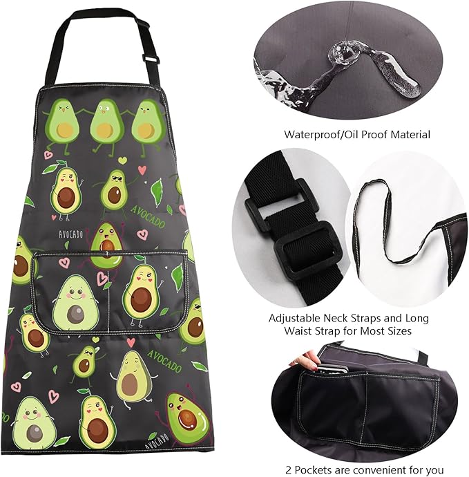 MBMSO Funny Avocado Apron Avocado Cooking Kitchen Aprons with Pockets Waterproof Apron for Chef Grilling BBQ Baking