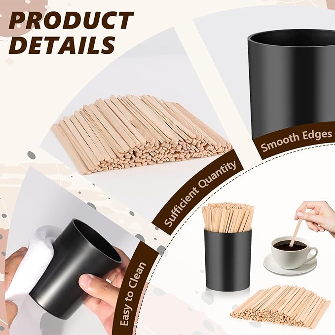 200 PCS Coffee Stirrer and Holder Set Wooden Coffee Stir Sticks 5.5 Inch Disposable Drink Stirrers Beverage Stirrer Sticks for Coffee (Wood & Black, 5.5 Inch Coffee Stirrers)