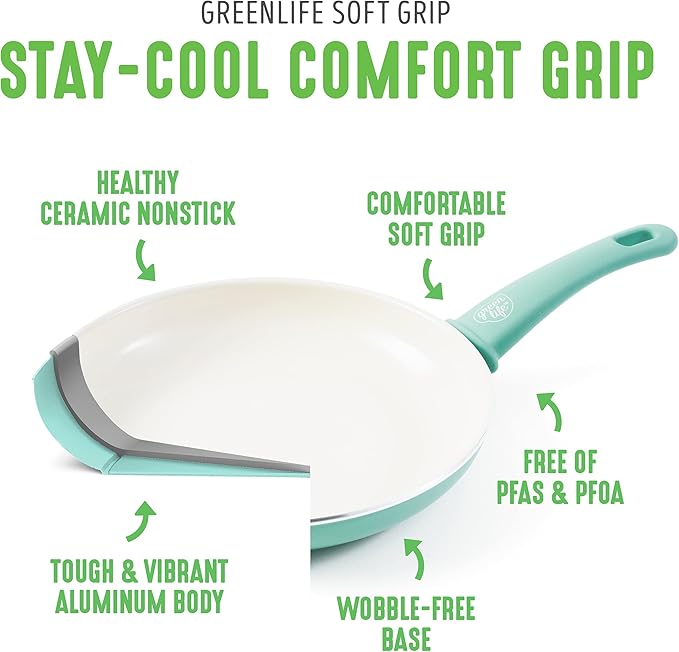 GreenLife 16.5” x 12” Healthy Ceramic Nonstick Roasting Pan with Stainless Steel Roaster Rack, PFAS-Free, PFOA-Free, Dishwasher Safe, Oven Safe, Easy Pouring Rims, Turquoise